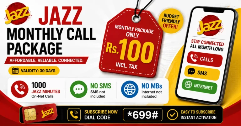 Jazz Monthly Call Package in 100 Rupees — Best Budget Options 2026